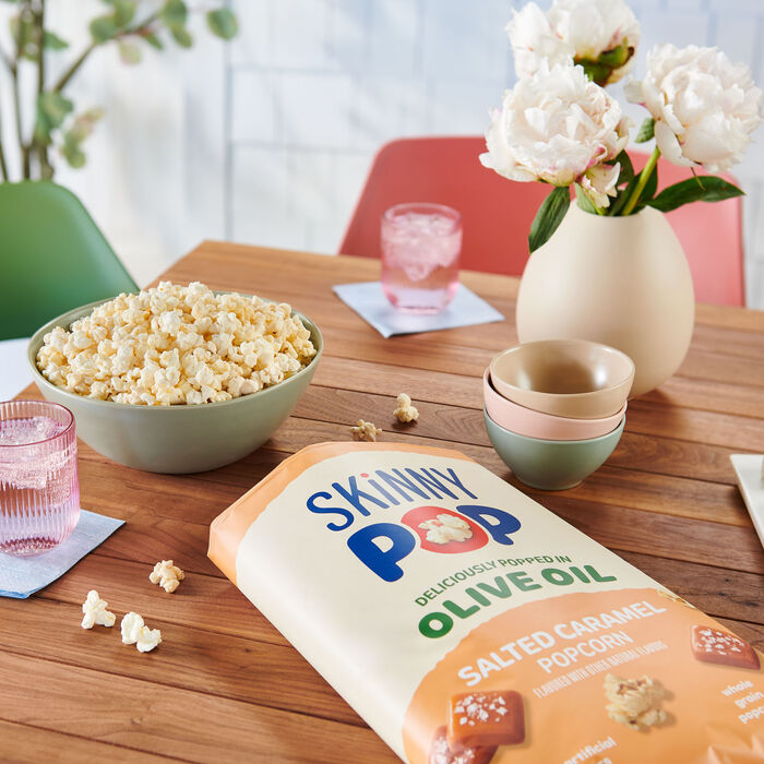 Image of SKINNYPOP Olive Oil Salted Caramel Flavored, Gluten Free Popcorn Bag, 8.7 oz Packaging